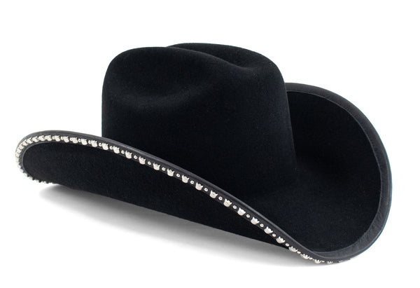 calleen cordero Jaci Mini Rolex Hat Black Wool w/ Nickel Art