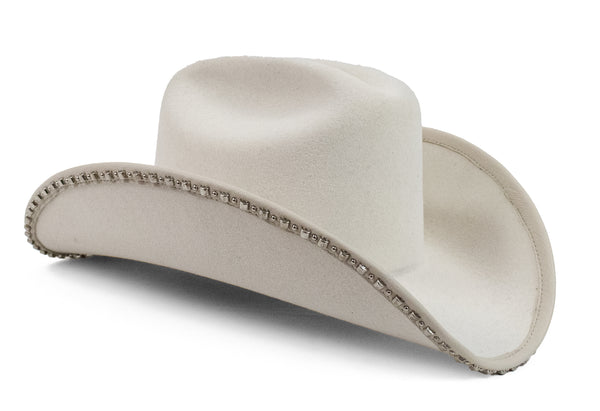 calleen cordero Jaci Mini Rolex Hat White Wool w/ Nickel Art