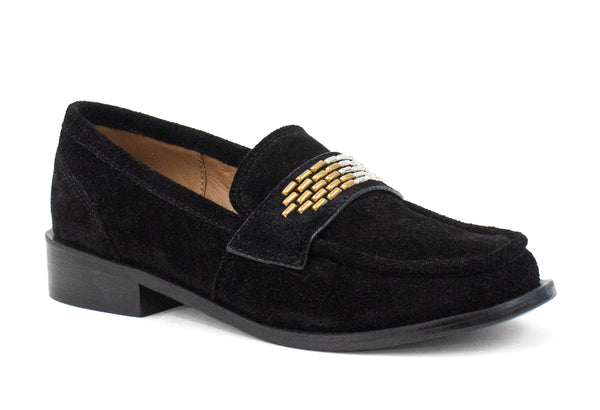 calleen cordero Jackson Loafer Black Suede Suede w/ Brass & Nickel