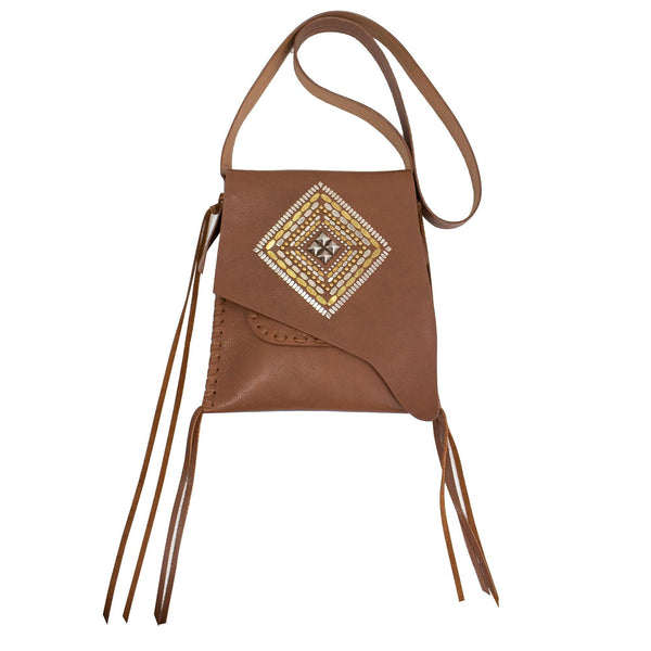 Calleen Cordero Joyti Messenger Cognac Nappa W/ Brass & Nickel Art