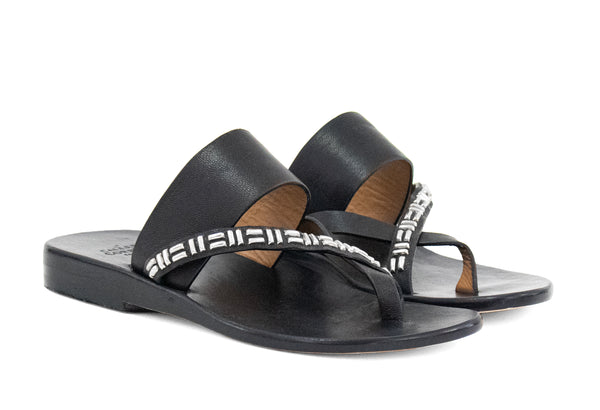 Calleen Cordero Juno Roku Sandal Black Cabra W/ Nickel Art