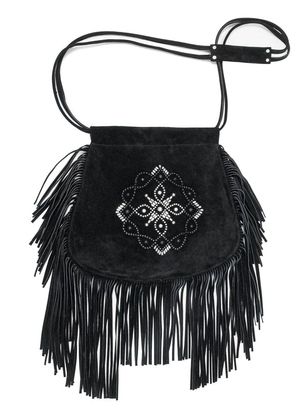 Calleen Cordero Kaia Fringe Large Messenger Rose Cabra W/ Nickel & Brass Art