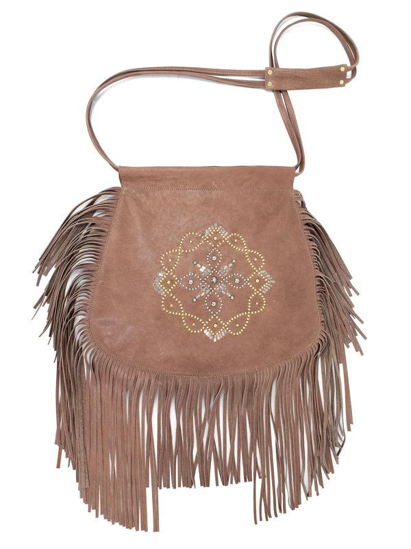 calleen cordero Kaia Fringe large Messenger Rose Cabra w/ Nickel & Brass Art