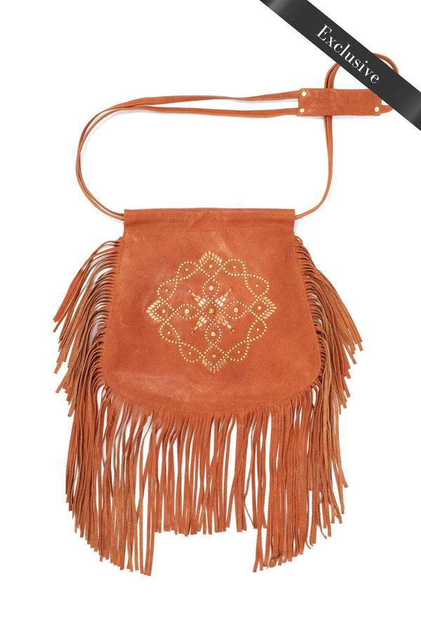 calleen cordero Kaia Medium Fringe Messenger Sedona Leather w/ Copper & Brass Art