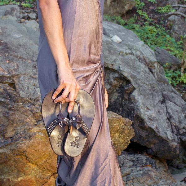 Calleen Cordero Karma Sandal Dark Brown Montana W/ Nickel Art