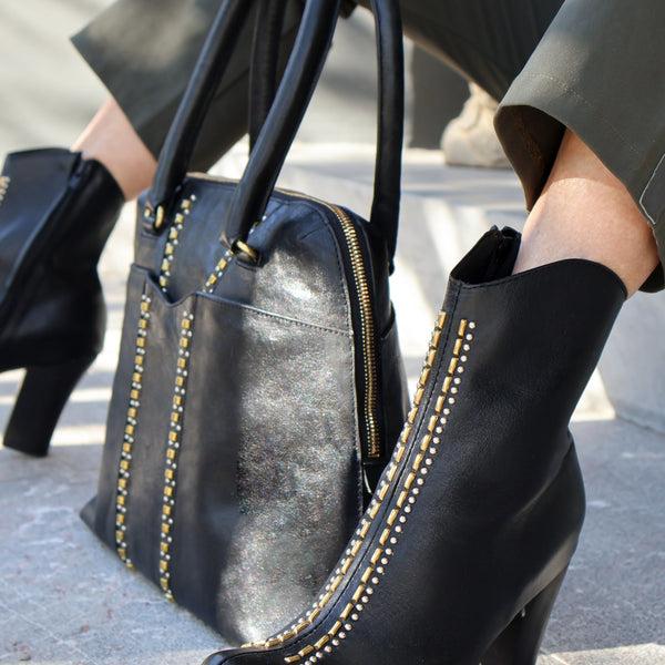 Calleen Cordero Kayan Handbag Graphite Hudson W/ Nickel Art