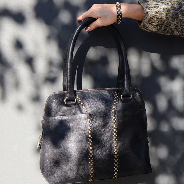 Calleen Cordero Kayan Handbag Graphite Hudson W/ Nickel Art