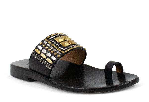 calleen cordero Kenji Sandal Black Belmont w/ Brass & Nickel Art