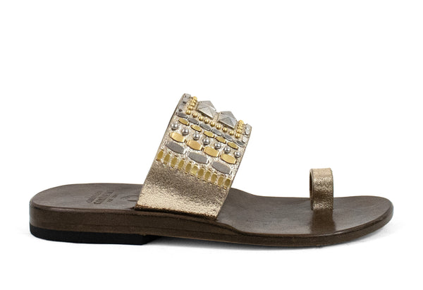 Calleen Cordero Kenji Sandal Dusty Gold W/ Brass & Nickel Art