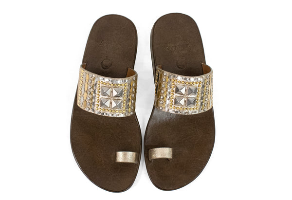 Calleen Cordero Kenji Sandal Dusty Gold W/ Brass & Nickel Art