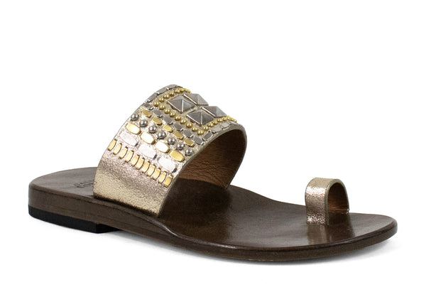 calleen cordero Kenji Sandal Dusty Gold w/ Brass & Nickel Art