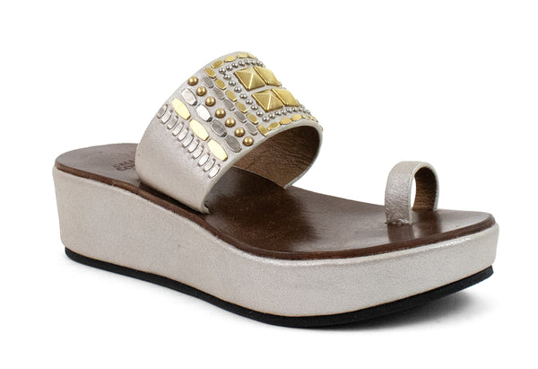 calleen cordero Kenji Solara Platform White Pearl Cracked w/ Brass & Nickel Art