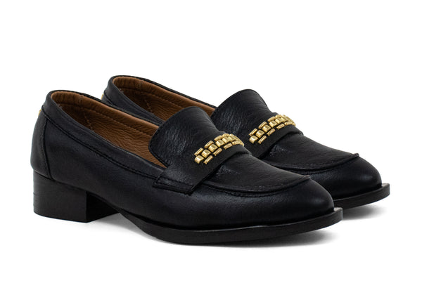 Calleen Cordero Krissy Loafer Black Belmont W/ Brass Art