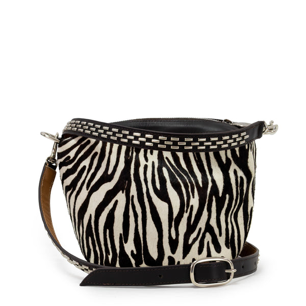 Calleen Cordero Kyla Messenger Black Natural Cow Fur W/ Nickel Art