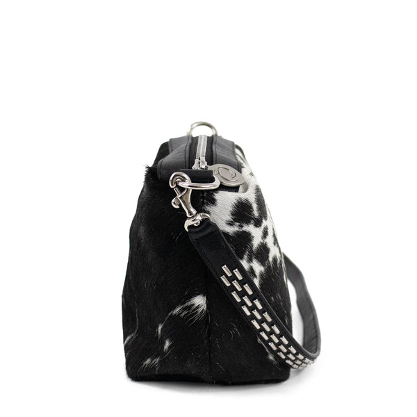 Calleen Cordero Kyla Messenger Black Natural Cow Fur W/ Nickel Art