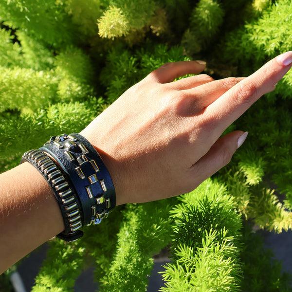 Calleen Cordero Lexus .75" Bracelet Navy Metallic W/ Nickel Art