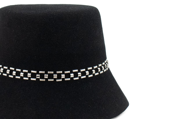 Calleen Cordero Lexus Bucket Hat Black Wool W/ Nickel Art