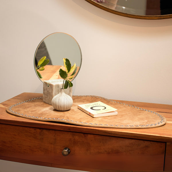 Calleen Cordero Lia Placemats (QTY 2 Pc) Camel Leather W/ Nickel Art