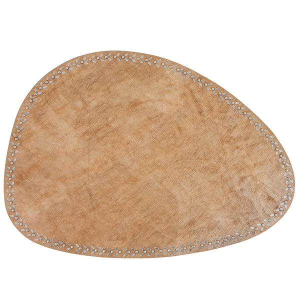 Calleen Cordero Lia Placemats (QTY 2 Pc) Camel Leather W/ Nickel Art