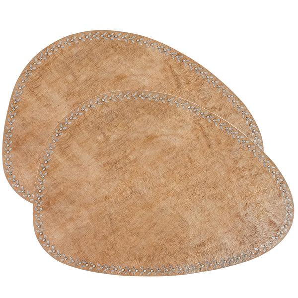 calleen cordero Lia Placemats (QTY 2 pc) Camel Leather w/ Nickel Art