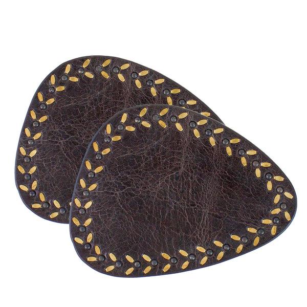 calleen cordero Liat Coasters (QTY 2 pc) Brown Rodeo w/ Brass & Black Art Set of 2