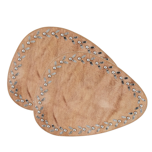 calleen cordero Liat Coasters (QTY 2 pc) Camel Leather w/ Nickel Art Set of 2