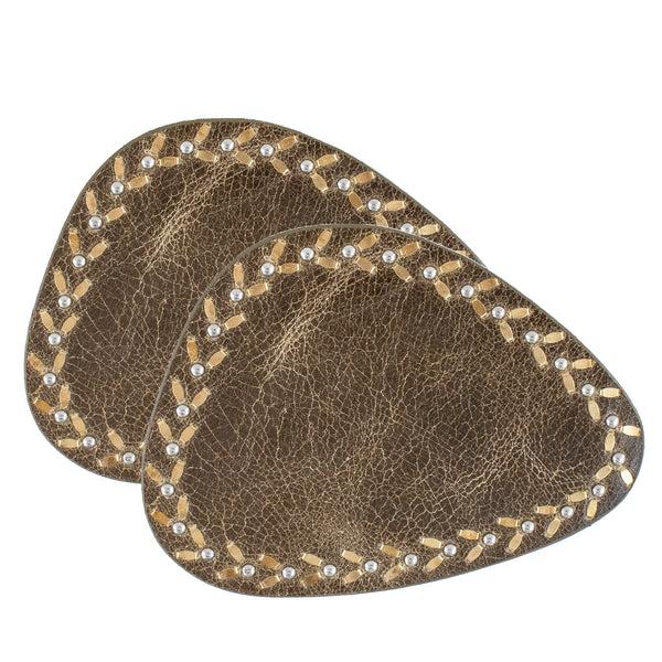 calleen cordero Liat Coasters (QTY 2 pc) Stone Green Veg w/ Brass & Nickel Art Set of 2