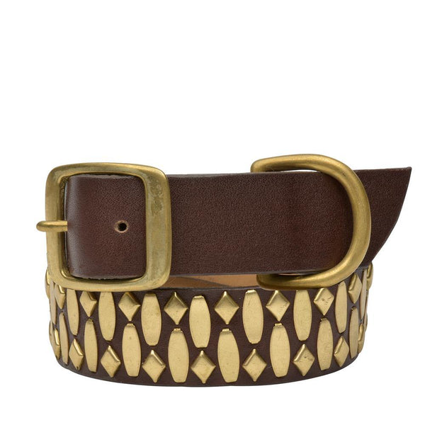 calleen cordero Lica 19" Dog Collars Dark Brown Leather w/ Brass Art