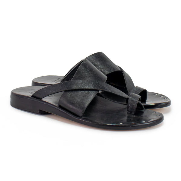 Calleen Cordero Lima Sandal Black Leather W/ Nickel Art