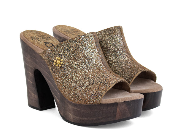 Calleen Cordero Luna Heel Whiskey Leather W/ Brass Art