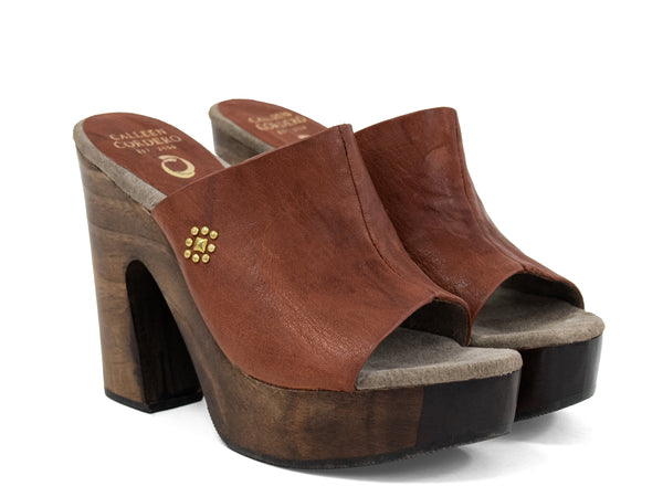 calleen cordero Luna Heel Whiskey Leather w/ Brass Art