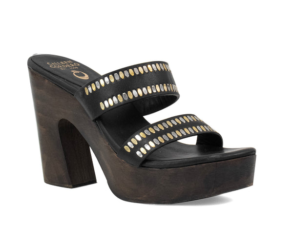 calleen cordero Lunadella Heel Black Belmont w/ Nickel & Brass Art