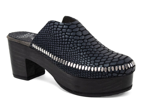 calleen cordero Macci Clog Black Matte Snake w/ Nickel Art