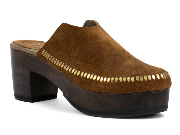 calleen cordero Macci Clog Cognac Suede w/ Brass Art