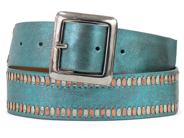 calleen cordero Mala 1.5" Belt Aqua Rust w/ Copper & Nickel Art