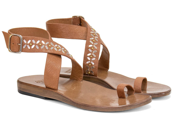 Calleen Cordero Mara Sandal Black Leather W/ Nickel Art