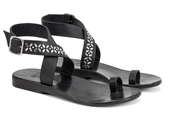 Calleen Cordero Mara Sandal Black Leather W/ Nickel Art