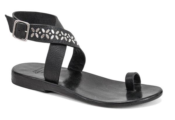 calleen cordero Mara Sandal Black leather w/ Nickel Art