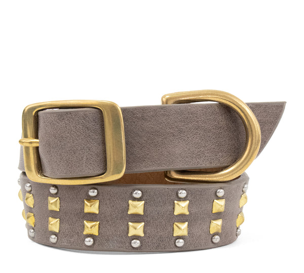 calleen cordero Mare 15" Dog Collars Dark Taupe w/ Brass & Nickel