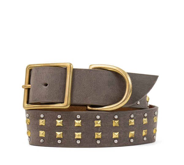 calleen cordero Mare 19" Dog Collars Dark Taupe w/ Brass & Nickel