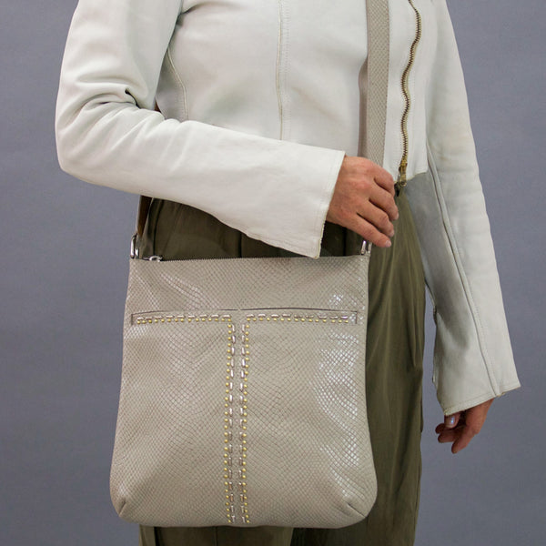 Calleen Cordero Mariah Messenger Dk Brown Lizard W/ Brass & Nickel