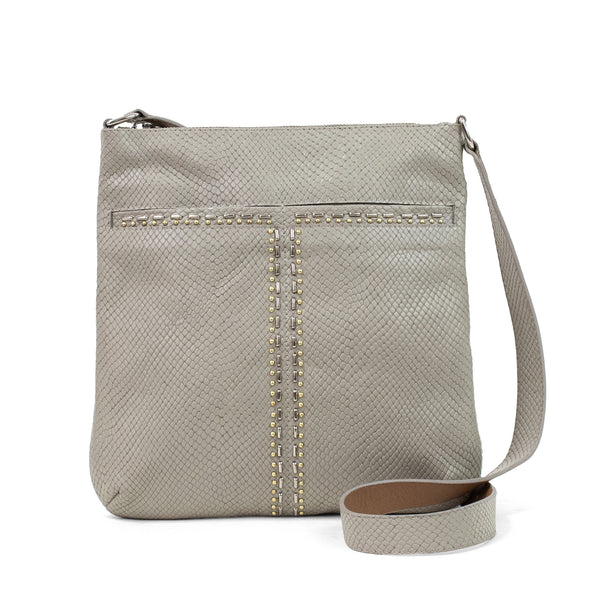 Calleen Cordero Mariah Messenger Dk Brown Lizard W/ Brass & Nickel