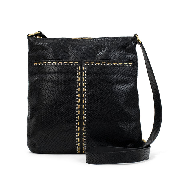 Calleen Cordero Mariah Messenger Dk Brown Lizard W/ Brass & Nickel