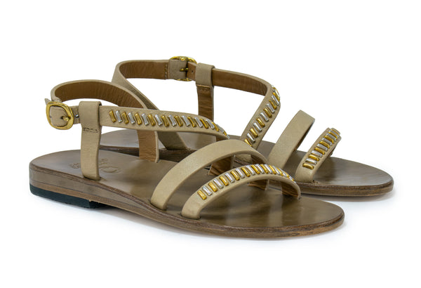 Calleen Cordero Marina Sandal Shell Belmont W/ Brass & Nickel Art