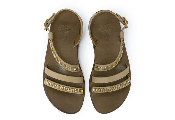 Calleen Cordero Marina Sandal Shell Belmont W/ Brass & Nickel Art