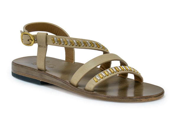 calleen cordero Marina Sandal Shell Belmont w/ Brass & Nickel Art