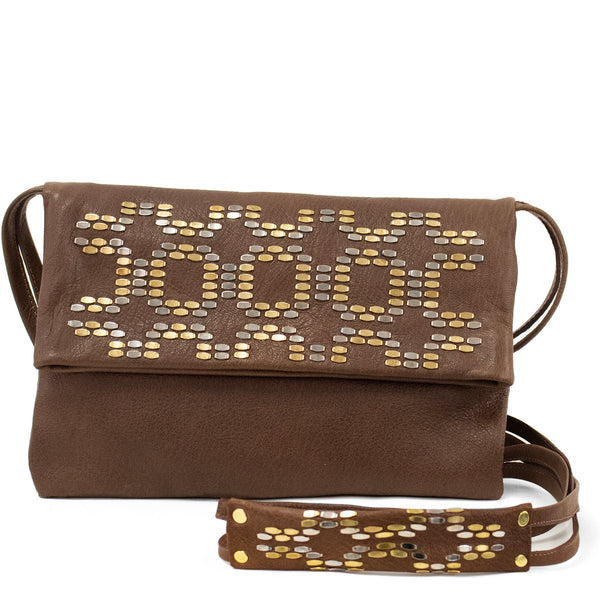 calleen cordero Marni Jett Messenger Brown Cabra w/ Nickel & Brass Art