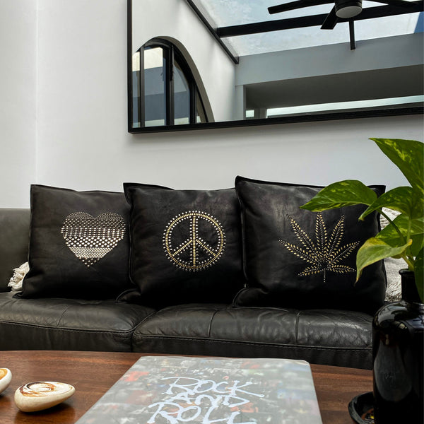 Calleen Cordero Mary Jane Pillow (includes Pillow Insert) 20" X 20" Black Leather W/ Brass