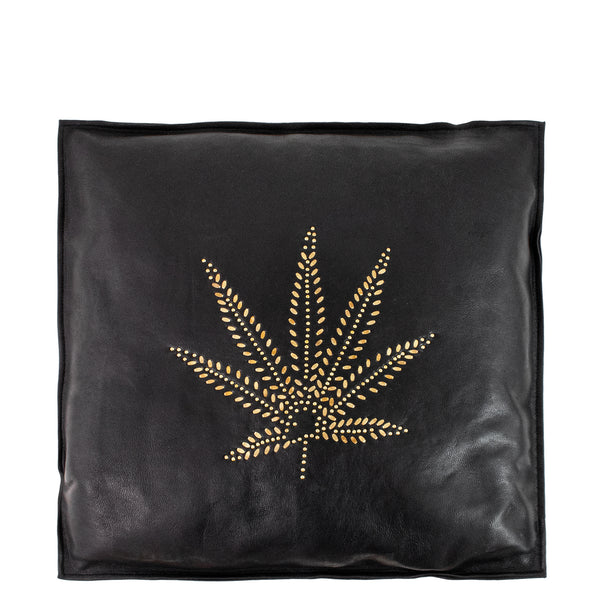 calleen cordero Mary Jane Pillow (includes pillow insert) 20" x 20" Black Leather w/ Brass