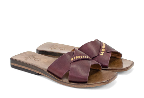 Calleen Cordero Maya Sandal Black Leather W/ Brass Art